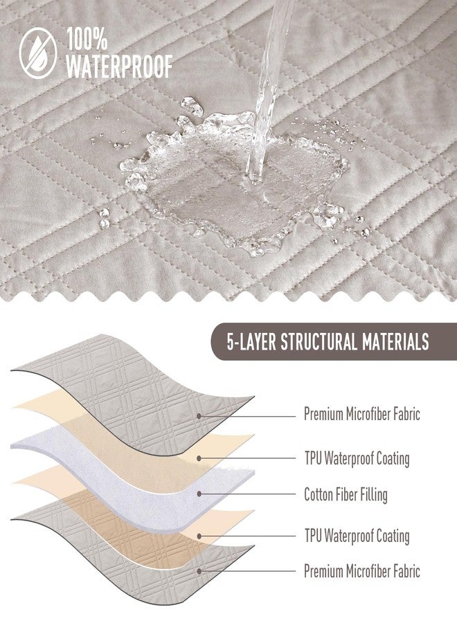 TAOCOCO 100% Waterproof Couch Cushion Cover Reversible Sofa Seat Cover for Dogs Pets Chaise Couch Cover for Sectional Sofa U Shape Couch Furniture Protector Sofa Slipcover(Oversized Sofa, Cream) - Image 3